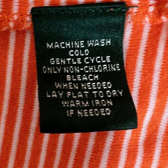 Lauren Ralph Lauren Womens 2X Orange White Stripe Cotton Tee Gold Button flaw - Picture 6 of 7